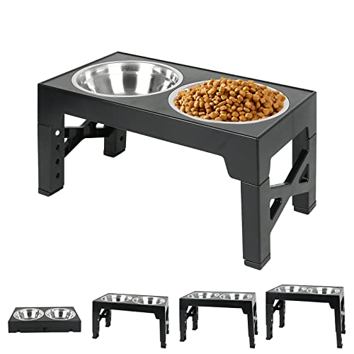 Hundenapf höhenverstellbar, Hundenapf Höhenverstellbar, Futternapf mit 2 x 1100ml Edelstahlnäpfen, Auf 5 Höhen Einstellbare Hundenäpfe für kleine, Mittlere und Große Hunde. (schwarz) von ZJT