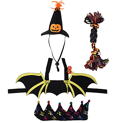 ZJchao 4-teiliges Halloween-Haustierkostüm-Set, Halloween-Fledermaus-Haustierkostüm, Hundekostüm, Anziehzubehör für Kleine, Mittelgroße Hunde, Katzen, Cosplay, Party-Dekoration (L) von ZJchao