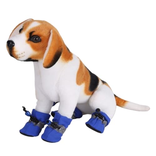 ZJchao Hundeschuhe, wasserdichte Hundestiefel, 4 Stück/Set, rutschfeste Hundeschuhe, Stiefel, Hundesocken, Weiche Baumwolle Gepolstert, Reflektierende Hundeschuhe für Kleine, (Blau#4) von ZJchao