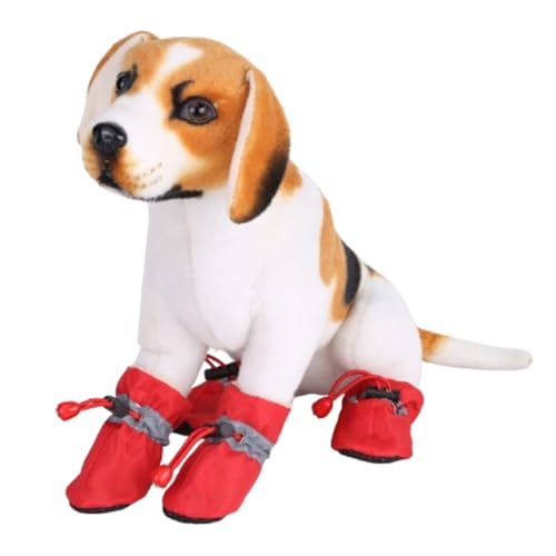 ZJchao Hundeschuhe, wasserdichte Hundestiefel, 4 Stück/Set, rutschfeste Hundeschuhe, Stiefel, Hundesocken, Weiche Baumwolle Gepolstert, Reflektierende Hundeschuhe für Kleine, (Rot#4) von ZJchao