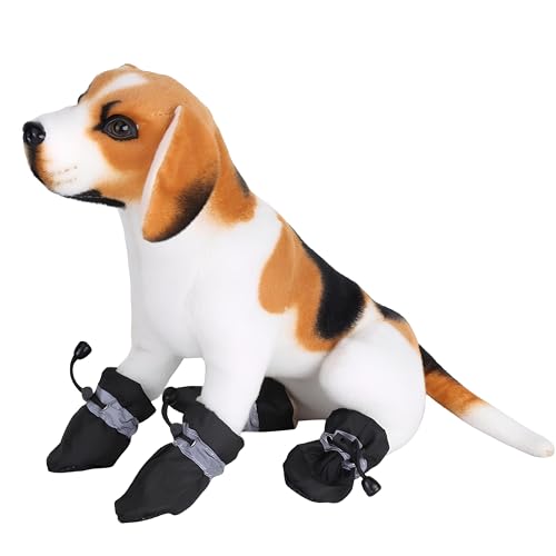 ZJchao Hundeschuhe, wasserdichte Hundestiefel, 4 Stück/Set, rutschfeste Hundeschuhe, Stiefel, Hundesocken, Weiche Baumwolle Gepolstert, Reflektierende Hundeschuhe für Kleine, (Schwarz#3) von ZJchao