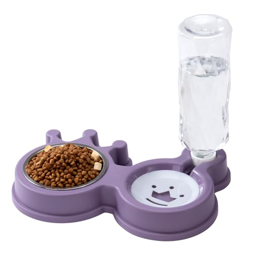 Katzen Futternapf mit Automatischer Wasserflasche Anti-Rutsch Katzennapf Set 2 In 1 Katzenfutternäpfe Mit Unterlage für Kleine und Mittelgroße Hunde Und Katzen 27 * 18.5 * 4cm von ZLLkeji