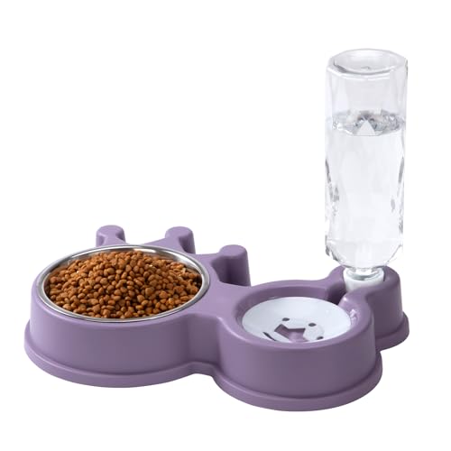 Katzen Futternapf mit Automatischer Wasserflasche Anti-Rutsch Katzennapf Set 2 In 1 Katzenfutternäpfe Mit Unterlage für Kleine und Mittelgroße Hunde Und Katzen 32 * 20.5 * 5.5cm von ZLLkeji