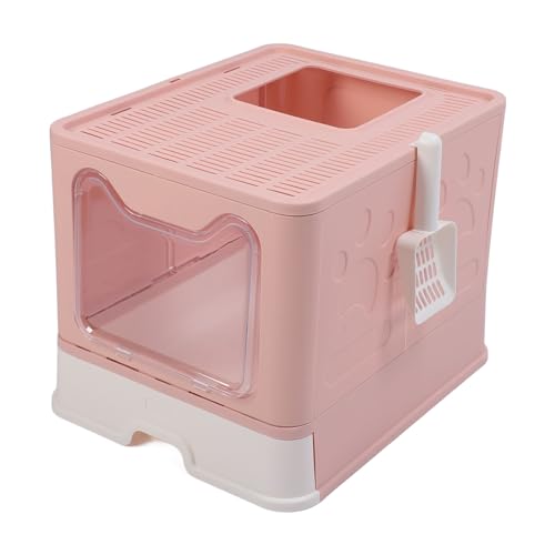 Geschlossene Katzentoilette, abgedeckte Katzentoilette, 20,1 x 16,1 x 15,0 Zoll, streifenförmige Löcher, Katzentoilette mit hohen Seiten und Deckel für den Innenbereich (Rosa) von ZLXHDL