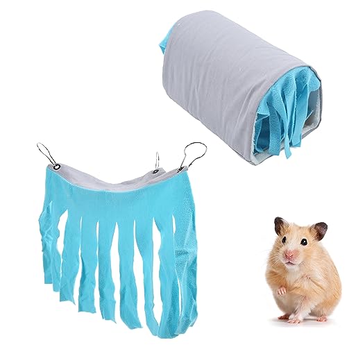 Hamster Tunnel – Abnehmbarer Spieltunnel mit Hängematte und Spaßige Quastenvorhänge für Hamster & Meerschweinchen (Blue Tassel) von ZLXHDL