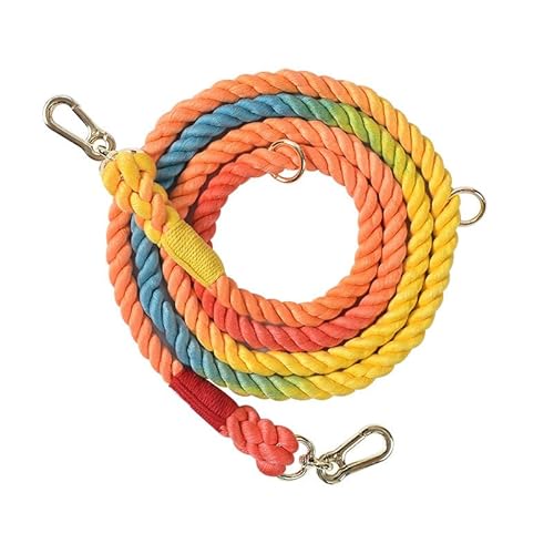 Handcrafted Dog Leash Heavy Duty Double Head Braided Training Leash with Gold Accessories for Running & Walking (Rainbow 210cm*1.2cm) von ZLXHDL