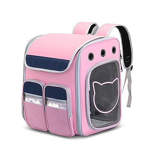 Haustier-Rucksack, Oxford-Stoff, Haustier-Reiseträger, Atmungsaktiv, Verstellbarer Schultergurt, Faltbar, Kleine Haustier-Tragetasche Für Katzen Und Hunde(Backpack-Rosa) von ZLXHDL