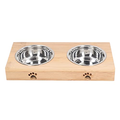 Katzennapf Und Napfständer, Edelstahl-Katzen-Doppelnapf, Bequem, Elegant, Leicht zu Reinigen, Erhöhter Futternapf Für Hunde Und Katzen Mit Bambusständer, Heimtierbedarf(double bowl) von ZLXHDL