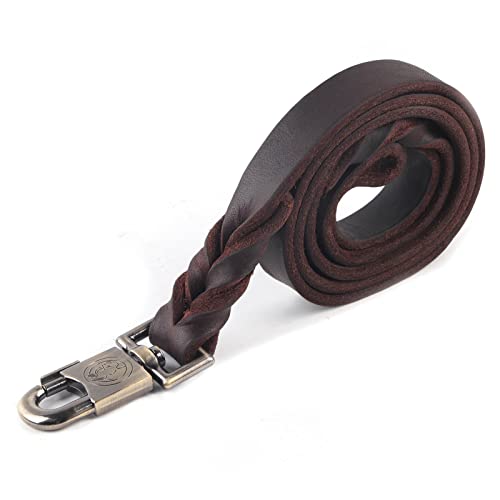 Soft Leather Dog Collar & Leash Set Braided Heavy Duty Dog Leash for Large and Medium Dogs, Pet Chain, 2.5cm Wide, 90cm/120cm/150cm Length (2.5 * 120CM) von ZLXHDL