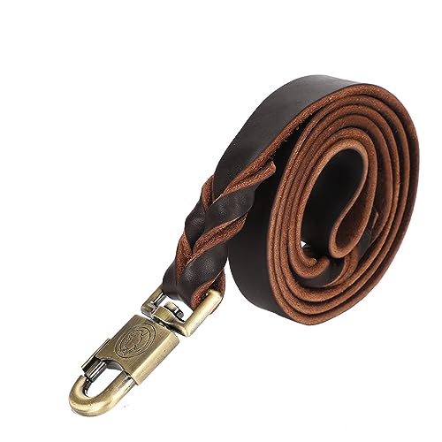 Soft Leather Dog Collar & Leash Set Braided Heavy Duty Dog Leash for Large and Medium Dogs, Pet Chain, 2.5cm Wide, 90cm/120cm/150cm Length (2.5 * 150CM) von ZLXHDL