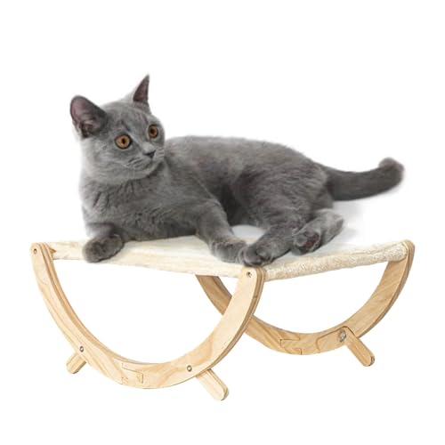 ZLXHDL Katzenhängematte, Katzenbett aus massivem Holz, einfach zu montierendes Katzenschaukelbett, zusammenklappbares, abnehmbares Haustierbett für kleine Katzen, Hunde, Haustiere (Plush Style) von ZLXHDL