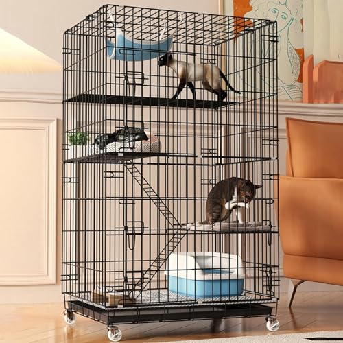 Katzenkäfig, Katzenbox, Zwinger, Laufstall für Haustiere, groß, 4-stöckig, 132 cm hoch, Kätzchenhausmöbel mit Rädern, 3 Türen, Laufstall für drinnen und draußen für Frettchen, Kätzchen, 4-la von ZMAZHANG