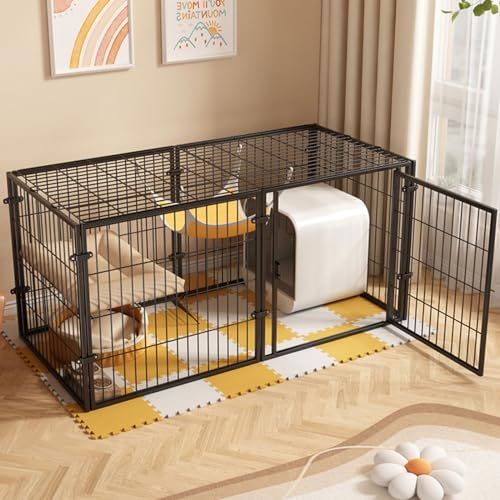 Katzenkäfige, Catio mit supergroßer Eingangstür, Katzengehege mit Plattformen, DIY-Katzenzwinger, Katzenkäfige für den Innenbereich für 1 Katze (schwarz) von ZMAZHANG