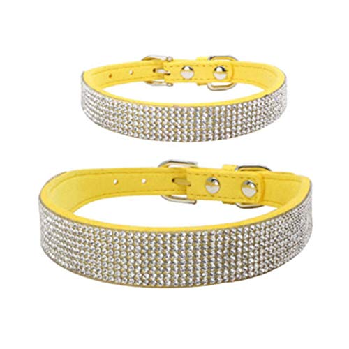 1 St. Bequemes Wildlederfaser Kristall Hundehalsband Glitter Strass Hundeprodukte Zinklegierung Schnallenhalsband für Hunde-Gelb, XXL von ZMKW