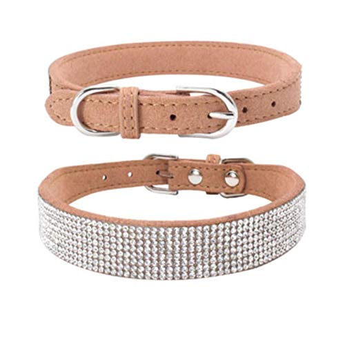 1 St. Bequemes Wildlederfaser Kristall Hundehalsband Glitter Strass Hundeprodukte Zinklegierung Schnallenhalsband für Hunde-Kaffee, XXS von ZMKW