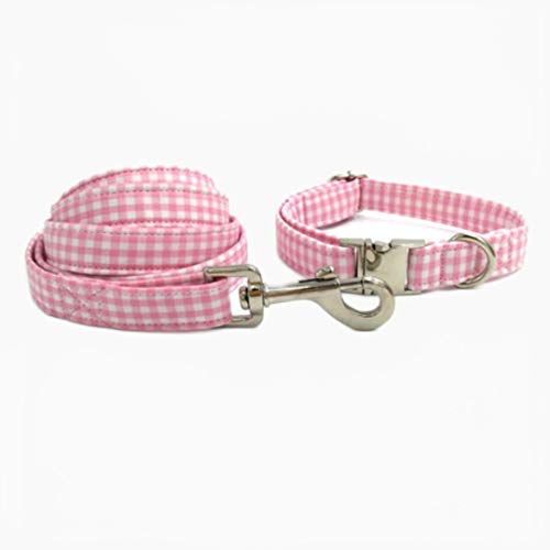 Rosa und weiße Hundehalsband und Leine Set mit Fliege verstellbare Haustier Welpe Baumwolle Halsband Halsband Leine, XS von ZMKW