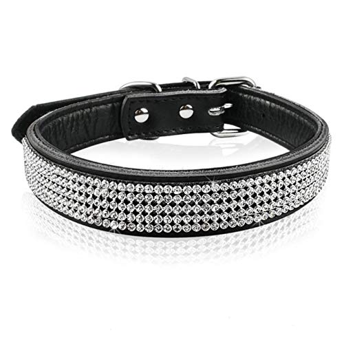 Strass Hundehalsband Leder Hundehalsband Kristall Haustier Halskette Weiche Innenseite Gepolstert Für Kleine Mittel Große Haustier-Schwarz, M. von ZMKW