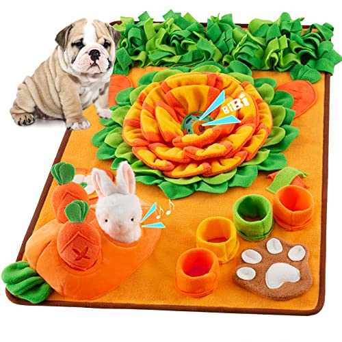 ZMUBB Schnüffelmatte für kleine/mittelgroße Hunde mit quietschendem Kaninchen- und Karottenspielzeug (74,5 x 48,9 cm), weich und langlebig und waschbar, für Futtersuche und Nasenarbeit, von ZMUBB