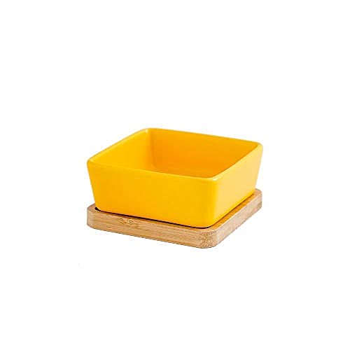 Fressnäpfe Für Hunde Fressnäpfe Für Katzen Gelbe Katze Und Welpe Quadrat Keramikschale Holzregal Und Keramikschale Small Pet Feeder Pet Supplies von ZNYLX