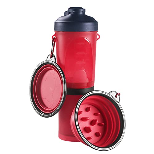 Fressnäpfe Für Hunde Fressnäpfe Für Katzen Pet Outdoor Zwei Wasserfutterbecher Tragbare Faltschale Wasserbecher Set Hundefutter Lagerung Wasserbecher Slow Food Set Rot von ZNYLX