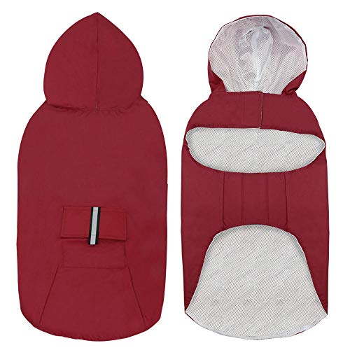 Hunde Regenmantel Regenjacke Für Hunde Wasserdicht 1 Stück Rot Großer Hunderegenmantel Reflektierende Hunderegenjacke Outdoor wasserdichte Kleidung Mit Leine Loch Beutel 5XL von ZNYLX