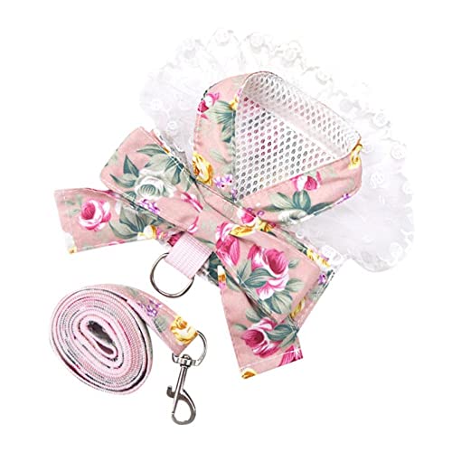 Hundegeschirr Katzengeschirr Mit Leine Hunde Bowknot Geschirr Leine Set Katzenweste Für Kleine Mittlere Welpen Print Hochzeit Geschirr Weste Rosa XL von ZNYLX