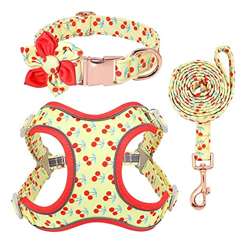 Hundegeschirr Katzengeschirr Set Gelb Bedrucktes Hundehalsband Leine Set Personalisierte Haustier Hundehalsband Geschirre Walking Leine Für Mittelgroße Hunde L von ZNYLX