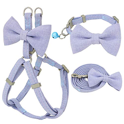 Hundegeschirr Katzengeschirr Set Hundegeschirr Leine Halsband Set Verstellbare Weiche Schleife Doppelschicht Hundegeschirr Für Kleine Mittelgroße Hundehalsband Leine Blau S von ZNYLX