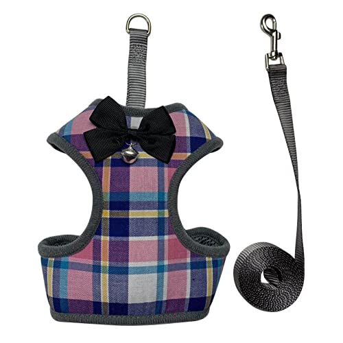 Hundegeschirr Katzengeschirr Set Plaid Bow Weste Hundegeschirr Leine Mit Kleiner Glocke Haustiergeschirr Leinen Set B Xs von ZNYLX