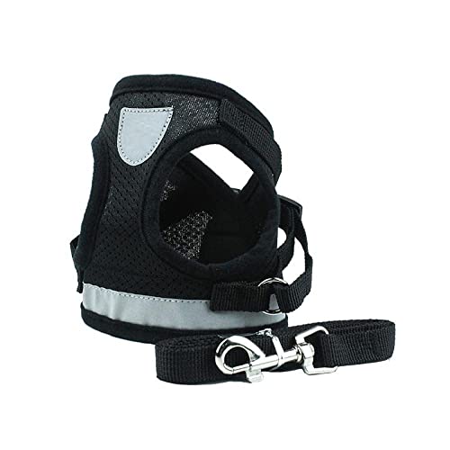 Hundegeschirr Katzengeschirr Set Schwarzes Nylon Hundegeschirr Leine Set Reflektierendes Kleines Haustier Welpen Katzenweste Geschirre Für Kleine Mittlere Hunde L von ZNYLX