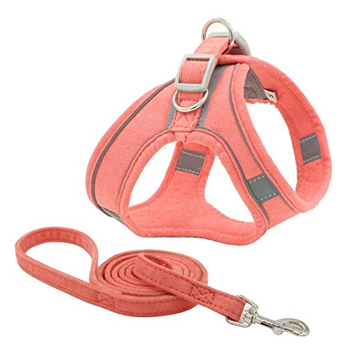 Hundegeschirr Katzengeschirr Und Leine Reflektierende Hunde Katzengeschirre Weste Haustier Hunde Nylon Geschirr Und Leine Set Für Kleine Mittlere Brustgurt Laufleine Rosa L von ZNYLX