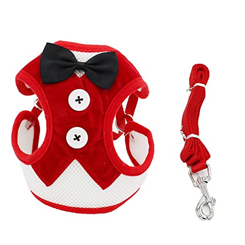 Hundegeschirr Leine Set Red Puppy Katzengeschirr Und Leine Set Haustiergeschirr Weste Für Kleine Hunde Kaninchen Kleid Schleife Brustgurt Kragen M von ZNYLX