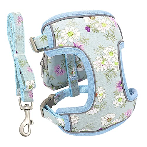 Hundegeschirr Leine Set Welpen Hundegeschirr Mit Leine Nylon Hunde Katzenweste Geschirr Blumendruck Tasche Für Katzen Kleine Mittelgroße Hunde As von ZNYLX