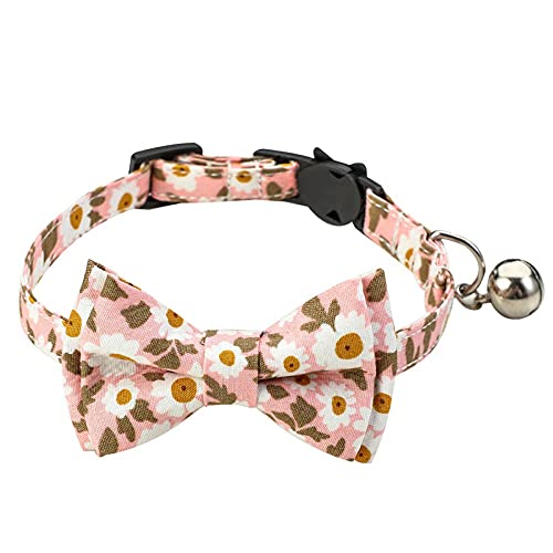 Hundehalsband Mit Fliege Verstellbares Katzenhalsband Blumenmuster Schwarzes Katzenhalsband Mit Glocke Fliege Verstellbarer Safe Breakaway Verschluss Hundehalskette Haustierzubehör Rosa von ZNYLX