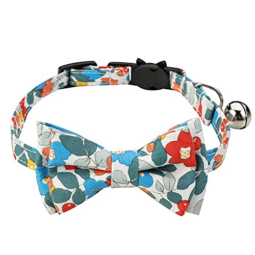 Hundehalsband Mit Schleife Einzigartiges Katzenhalsband Blaue Blumen Bowknot Katzenhalsbänder Verstellbare Kaninchen Welpen Halskette Sichere Abreißverschluss Kätzchen Fliege Mit Glocke von ZNYLX