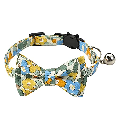 Hundehalsband Mit Schleife Einzigartiges Katzenhalsband Blumen Bowknot Katzenhalsbänder Verstellbare Kaninchen Welpen Halskette Sichere Abreißverschluss Kätzchen Fliege Mit Glocke Gelb von ZNYLX