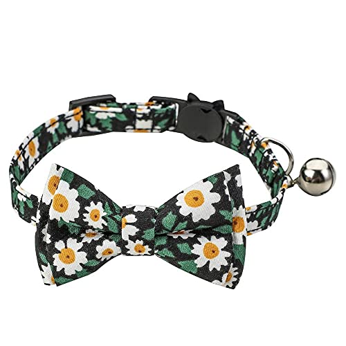 Hundehalsband Mit Schleife Einzigartiges Katzenhalsband Blumenmuster Schwarzes Katzenhalsband Mit Glocke Fliege Verstellbarer Safe Breakaway Verschluss Hundehalskette Haustierzubehör Schwarz von ZNYLX