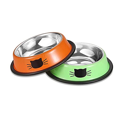 Hundenapf Katzenschüssel 2 Stück Hundekatze Schalen Edelstahl Reise Feeder Wasserschale Haustier Hund Welpen Katzen Outdoor Food Dish Pet Produkte Orange Grün von ZNYLX