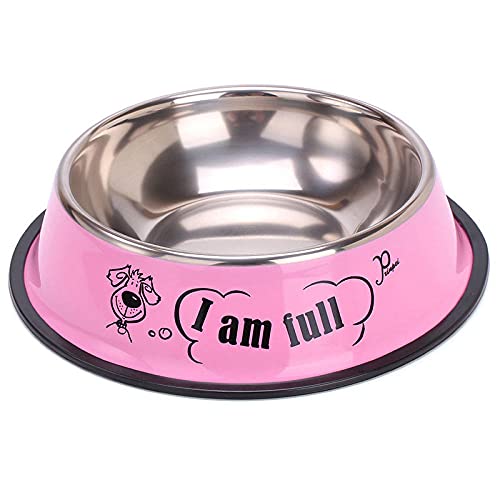 Hundenapf Katzenschüssel Rosa Anti Rutsch Hundenapf Edelstahlschüsseln Dish Travel Water Plate Futtermittel Für Haustier Cat Puppy Dog Bowl 22Cm von ZNYLX