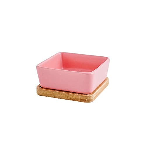 Hundenapf Katzenschüssel Rosa Katze Und Welpe Quadrat Keramikschale Holzregal Und Keramikschale Small Pet Feeder Pet Supplies von ZNYLX