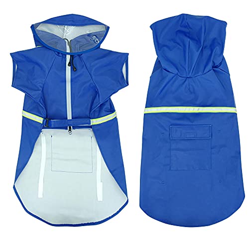 Hunderegenmantel Wasserdicht Hunde Regenjacke 1 Stück Blauer Hunderegenmantel Reflektierender Wasserdichter Hundeoverall Mit Kapuze Kleidung Hunderegenmantel Umhang Für Mittelgroßes Haustier 2XL von ZNYLX