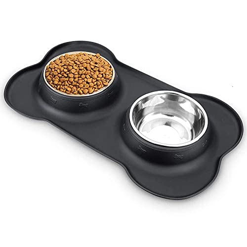 Näpfe Für Hunde Haustier Schüssel Antislip Double Dog Bowl Mit Silikonmatte Langlebiger Edelstahl Wasserfutterautomat Tierfütterung Trinkschalen L von ZNYLX