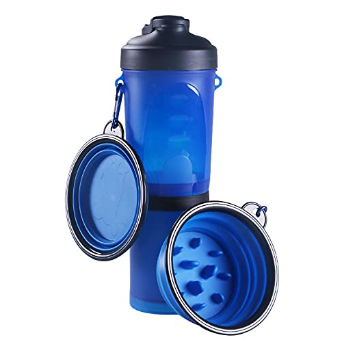 Näpfe Für Hunde Katzenschüssel Futterstation Hund Pet Outdoor Zwei Wasserfutterbecher Tragbare Faltschale Wasserbecher Set Hundefutter Lagerung Wasserbecher Slow Food Set Blau von ZNYLX