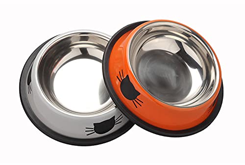 Personalisiert Hundenapf Futterstation Hund2 Stück Hundekatze Schalen Edelstahl Reise Feeder Wasserschale Haustier Hund Welpen Katzen Outdoor Food Dish Pet Produkte Orange Weiß von ZNYLX