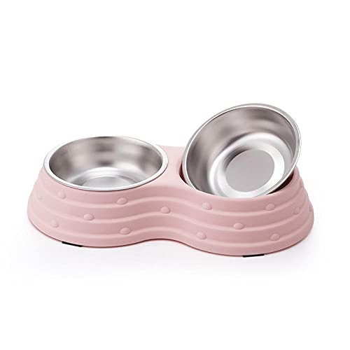 Personalisiert Hundenapf Hundenapf Große Polka Dot Double Pet Bowl Edelstahl Double Bowl Pet Food Bowl Pink von ZNYLX