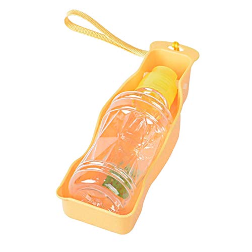 ZNYLX Hund Katze On Tour Wasser Flasche Gelbe Tragbare Haustier Hund Katze Wasserflasche Reisetassen Trinkschale Outdoor Feeder Hund Wasserspender 245Ml von ZNYLX