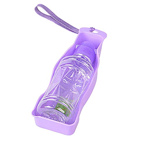 ZNYLX Hund Katze On Tour Wasser Flasche Lila Tragbare Haustier Hund Katze Wasserflasche Reisetassen Trinkschale Outdoor Feeder Hund Wasserspender 450Ml von ZNYLX