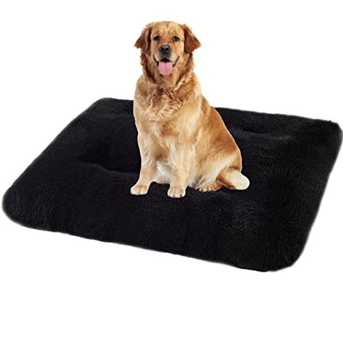 Beruhigendes Haustierbett, große Hundeboxen-Matratze, waschbar, mit rutschfester Unterseite, Haustierbettkissen, faltbare Kistenmatte, bequeme Plüsch-Hundebettmatte, 78 x 55 x 10 cm, Schwarz von ZOCIS