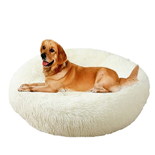 Beruhigendes Hundebett, lindert Angstzustände, Plüsch, bequem, warmes Hundebett, Haustiernest, rutschfest, Kuschelhütte, weiches Welpensofa, verbessertes Schlafen, rundes Haustierbett (Ø70 cm, weiß) Beruhigendes Hundebett, lindert Angstzustände, Plüsch, bequem, warmes Hundebett, Haustiernest, rutschfest, Kuschelhütte, weiches Welpensofa, verbessertes Schlafen, rundes Haustierbett (Ø70 cm, weiß) von ZOCIS