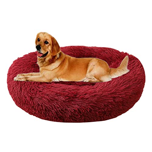 Beruhigendes Hundebett, Linderung, Angst, Plüsch, bequem, warm, Haustiernest, Bett, rutschfest, kuschelig, weich, Welpensofa, verbesserter Schlaf, rundes Haustierbett (Ø70 cm, Weinrot) Beruhigendes Hundebett, Linderung, Angst, Plüsch, bequem, warm, Haustiernest, Bett, rutschfest, kuschelig, weich, Welpensofa, verbesserter Schlaf, rundes Haustierbett (Ø70 cm, Weinrot) von ZOCIS